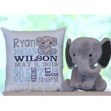 New Elephant - Birth Announcement Pillow